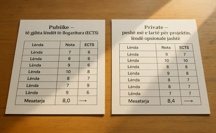dallimet e notës mesatare private publike