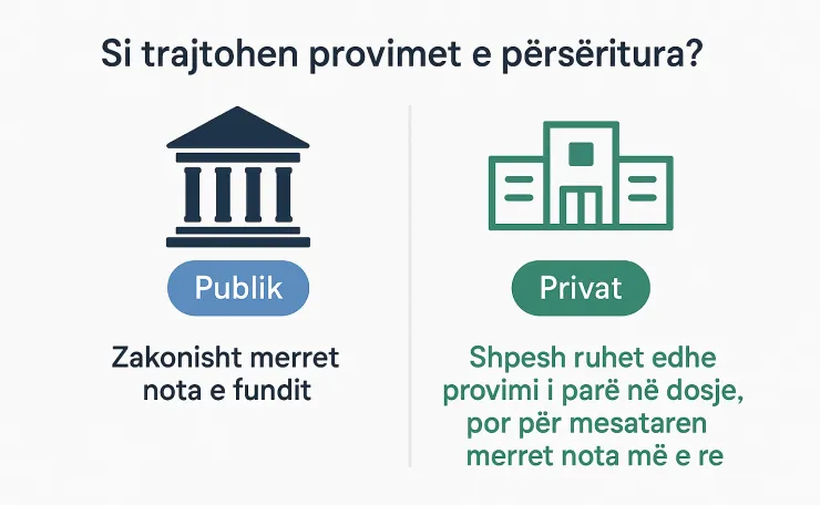 A llogariten provimet e përsëritura në notën mesatare?